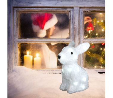 Lapin blanc extérieur noël lumineux 24 LED H26