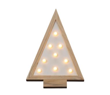 Sapin déco en bois à poser 9 leds - H33 - piles