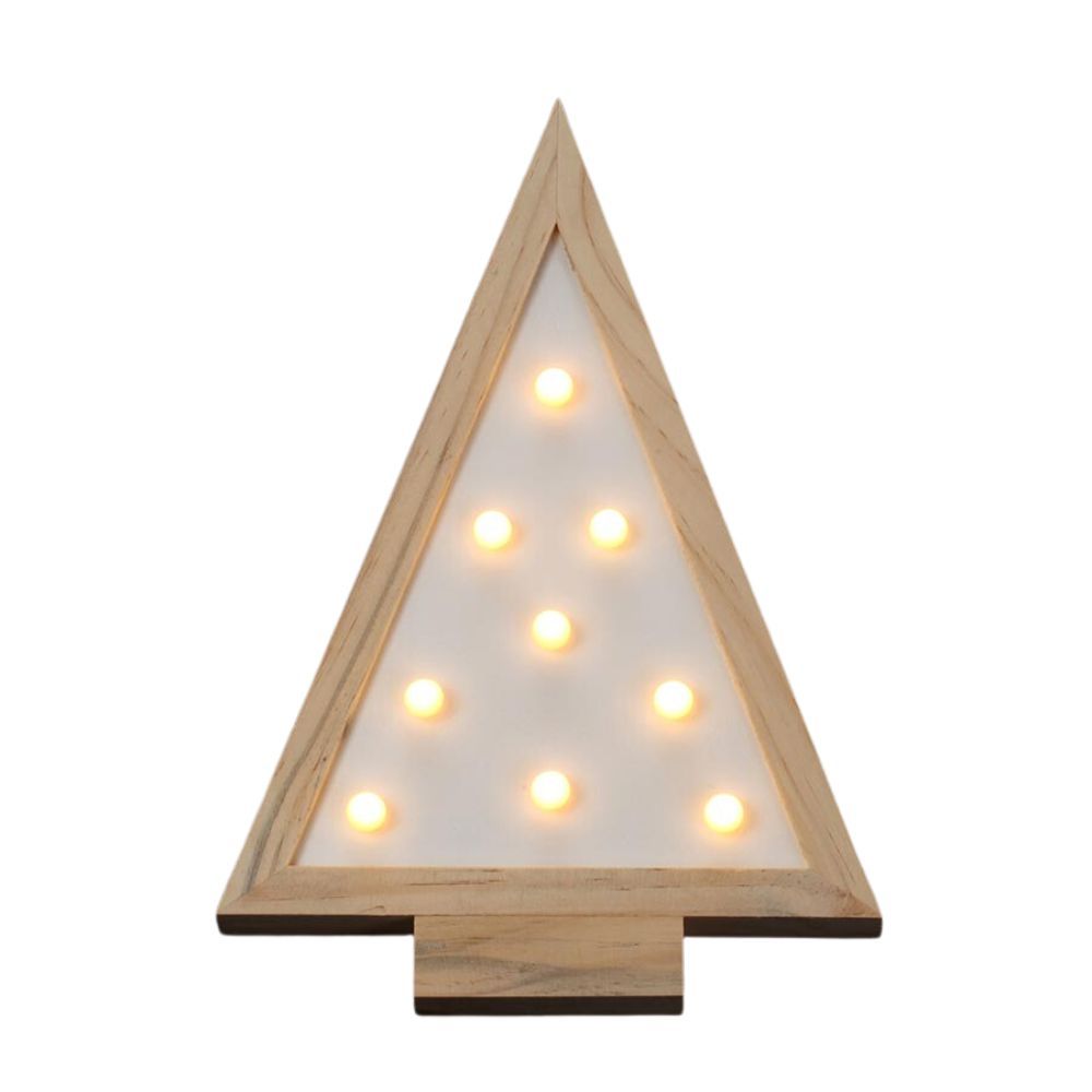 Sapin déco en bois à poser 9 leds - H33 - piles