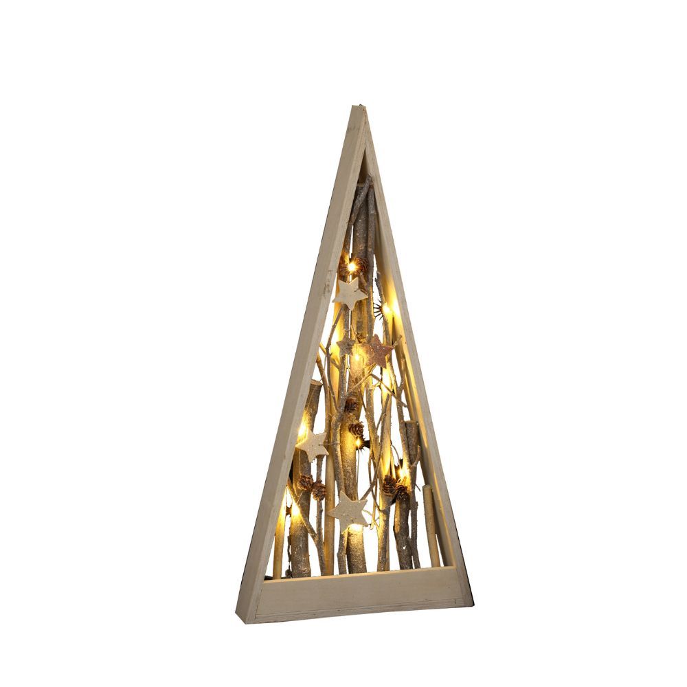 Triangle en bois décoration lumineuse avec leds blanc chaud - H55 - piles