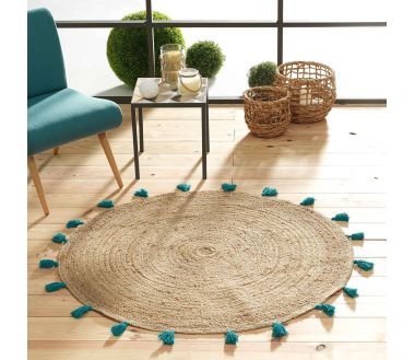 Tapis rond à pompons Shira