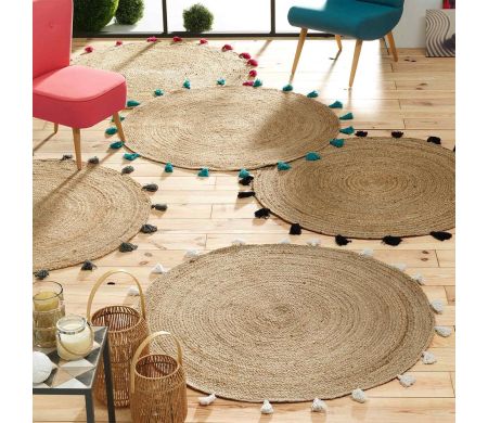 Tapis rond à pompons Shira