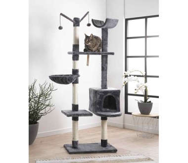 Arbre à Chat avec 4 Plateformes et Jouets H160 cm Anthracite