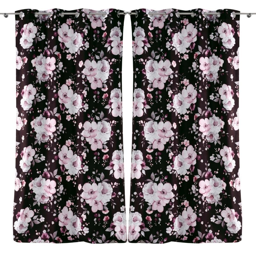 Lot de 2 rideaux Velvet Flower Douceur d'intérieur - Noir 140 x 240