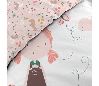 Pack 5 pièces Alice - Parure de lit avec 2 draps housse et 1 nounours