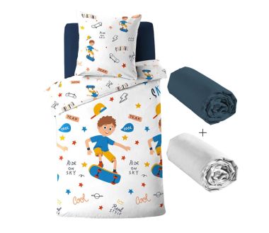 Pack 4 pièces Skateboy - Parure de lit avec 2 draps housse