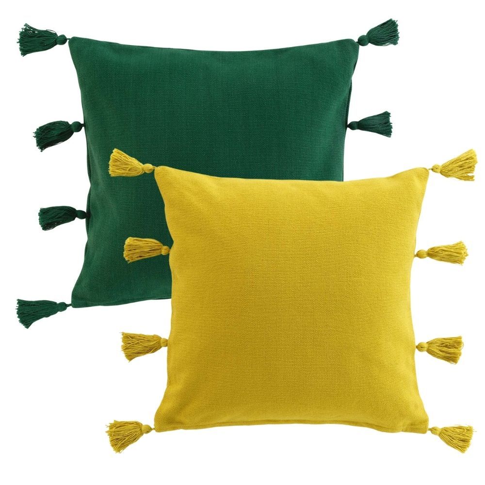 Lot de 2 coussins Tasselina - Vert & Jaune