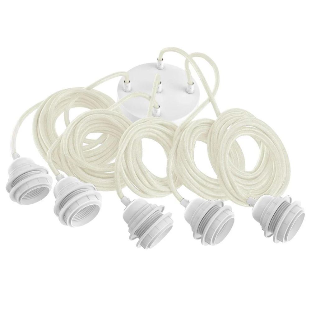 Suspension Hang 5 fils électrique Lin - Blanc douilles blanches