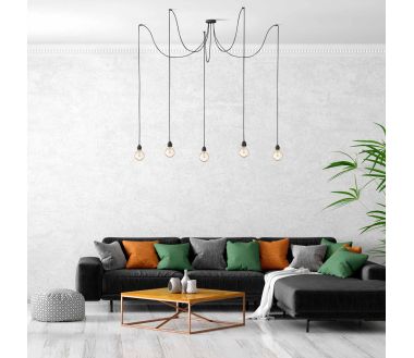 Suspension Hang luminaire 5 cordes - Coton rouge douilles noires