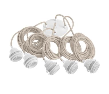 Suspension Hang 5 fils électrique Lin - Brut douilles blanches