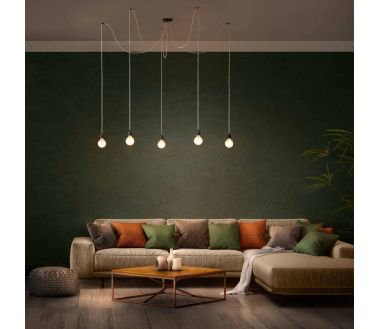 Suspension Hang luminaire 5 cordes - Lin Brut douilles noires