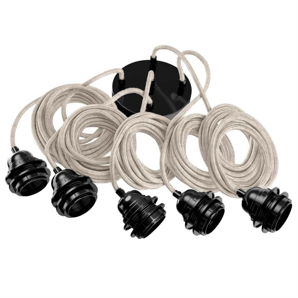 Suspension Hang luminaire 5 cordes - Lin Brut douilles noires