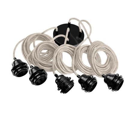 Suspension Hang luminaire 5 cordes - Lin Brut douilles noires