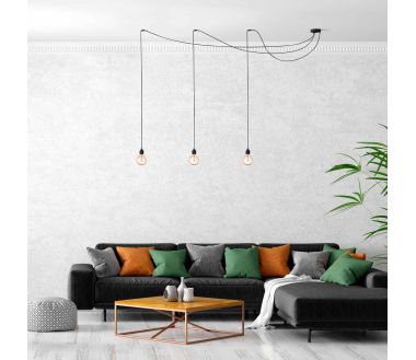 Suspension Hang luminaire 3 cordes - Lin kaki douilles noires