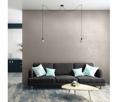 Suspension Hang luminaire 2 cordes - Lin brique douilles noires