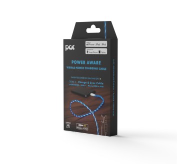 The Pac Câble chargeur lumineux 3en1 Bleu pour Smartphones