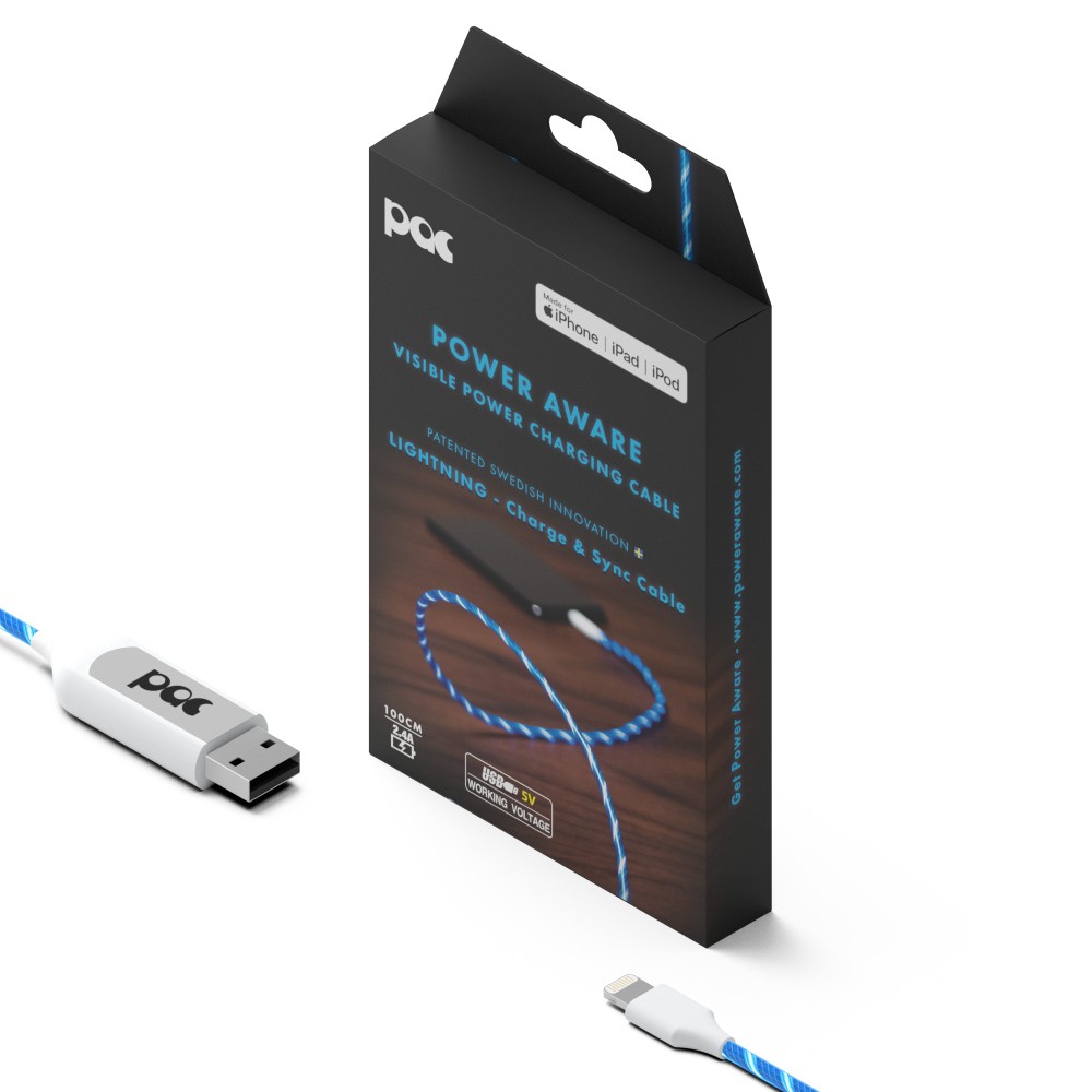The Pac Câble lumineux pour iPhone Lightning Bleu