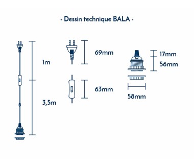 Hoopzï - Luminaire fil électrique tissu Bala - Ficelle