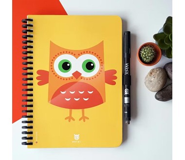 Carnet effaçable A5 WhyNote écoresponsable Hibou chouette jaune