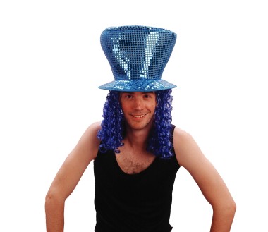 Chapeau Disco avec cheveux bleu