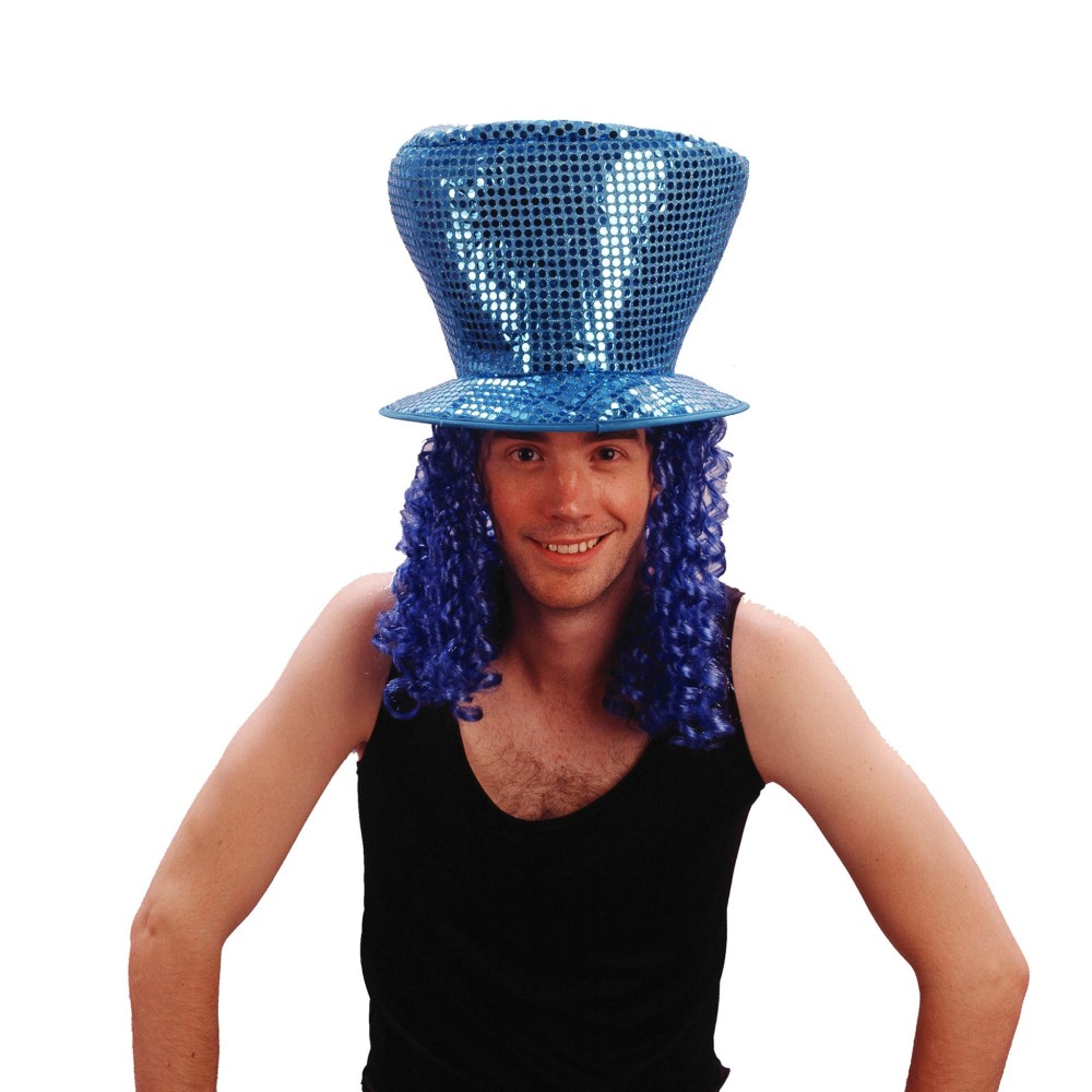 Chapeau Disco avec cheveux bleu