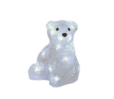 Ourson blanc assis extérieur noël lumineux 16 LED H18